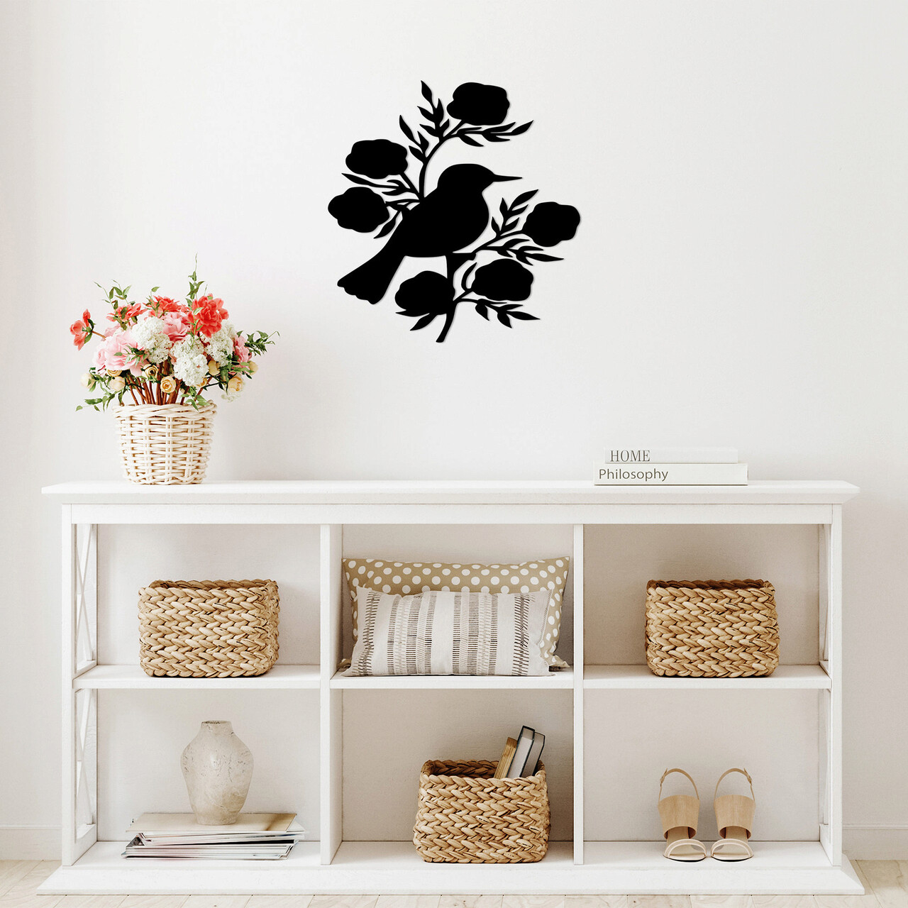 Decoratiune de perete, Rose And Bird, Dimensiune: 67 x 70 cm, Negru - imagine 6